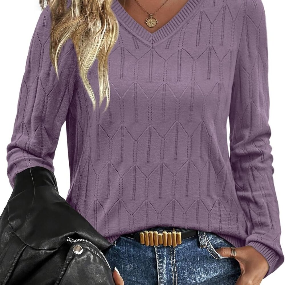 Womens Sweaters Long Sleeve Shirts Fall Outfits 2025 V Neck Soft Knit Pullover T